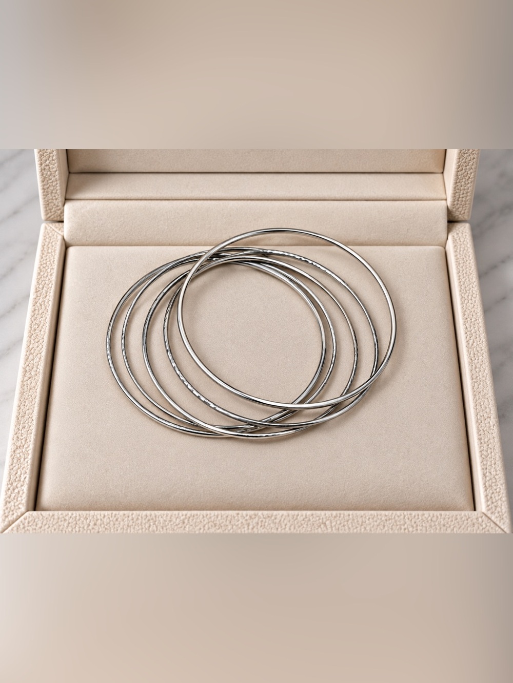 Sterling Silver Multi-Textured Bangle Set - Silver